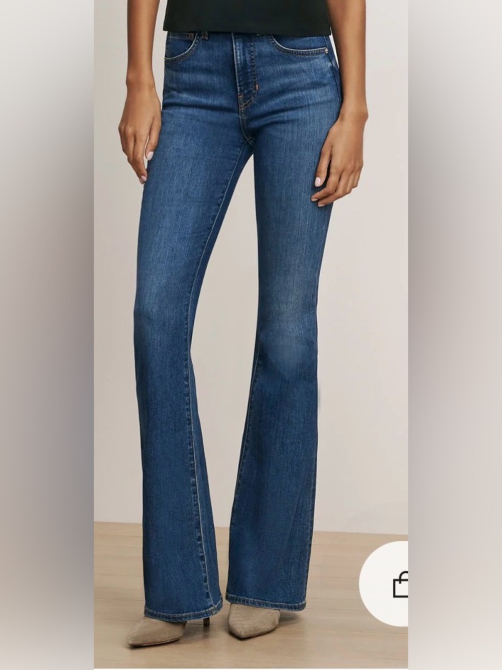 Veronica Beard “Beverly Skinny Flare” Jeans in Medium Blue Denim
